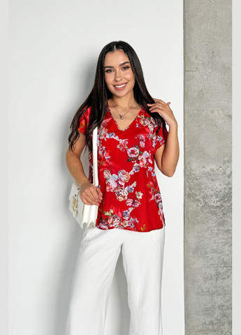 Червона легка яскрава стильна блуза у квітковий принт INNOE Блуза