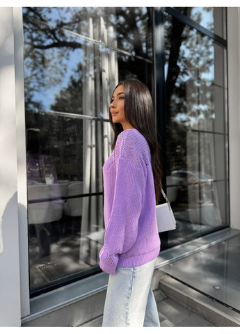 Сиреневый демисезонный вязаный женский свитер с низким сиреневым горлом 00379 No Brand