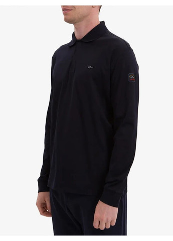 Черная футболка-поло мужское с длинным рукавом для мужчин Paul & Shark с логотипом