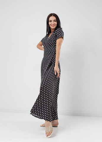 Чорна повсякденний, кежуал, коктейльна літня сукня в підлогу на запах Fashion Girl в горошок