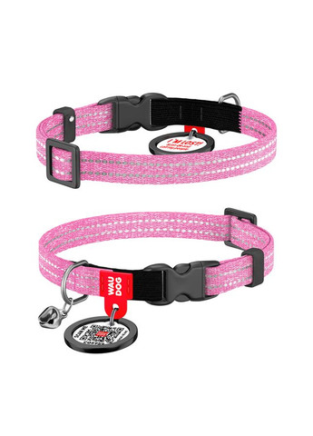 Ошейник для котов из хлопка Re-cotton с QR паспортом, светоотражающий, XS, Ш 10 мм, Дл 20-30 см, розовый WAUDOG (330245294)