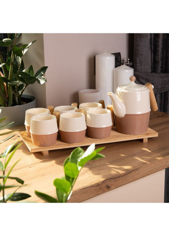 Чайный сервизна 6 персон с бамбуковой подставкой коричневый HP-15-21 Yiwu (351431343)