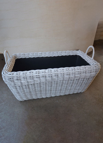 Корзина прямоугольная для дров (дровница) плетенная из искусственного ротанга ручной работы. Цвет Белая береза. 60 литров Handmade (327878872)