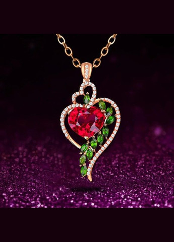 Цепочка с кулоном женская золотистое сердце с красным, зелеными и белыми фианитами камнями кулон в виде средца Liresmina Jewelry (289199384)