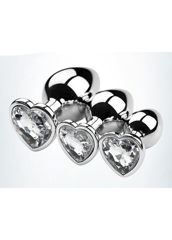 Комплект металлических анальных пробок с стразами в форме сердечка ( размер S, M, L ) We Love (284278667)