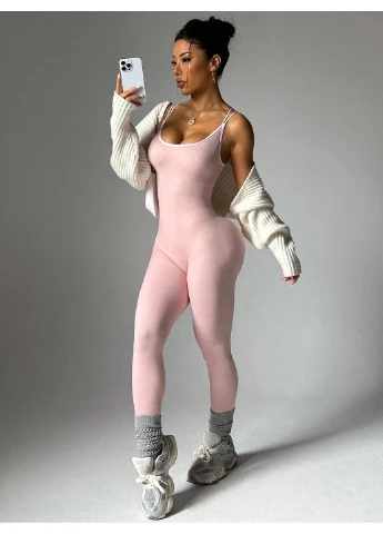 Спортивный комбинезон SHEIN колор блок розовый
