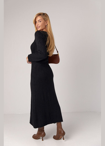 Черное длинное вязаное платье с v-образной горловиной Lurex