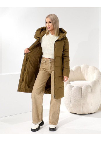 Оливковое зимнее Стильное теплое пальто No Brand