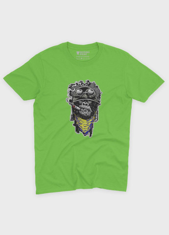 Салатова літня жіноча футболка з патріотичним принтом горила (ts001-4-kiw-005-1-105-f) Modno