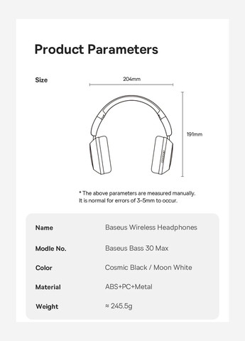 Бездротові навушники з шумозаглушенням Bass 30 Max (black) Baseus (300524006)