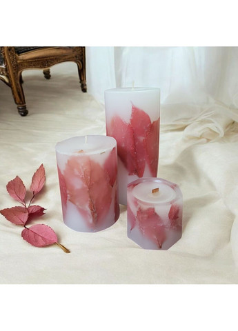 Набір свічок ручної роботи декоративні свічки ароматизовані в наборі з 3 шт з червоним листям дикого винограду Handmade Studio - AV (372492590)