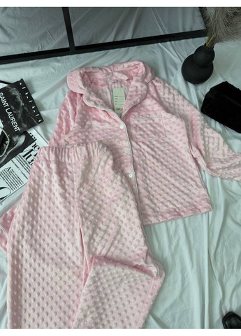 Рожева всесезон домашній жіночий комплект із м’якої тканини сорочка + брюки No Brand