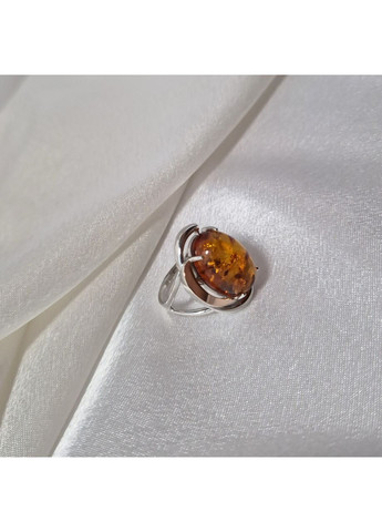 Срібна каблучка із Бурштином з золотою пластиною 18.5 розмір срібло 925 проби Родоване 066к 5,61г Nobrand (372473942)