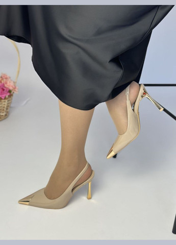 No Brand Трендові лакові туфлі слінгбекі бежевий колір слінгбекі бежевий з штучна шкіра, — всесезон (324271044)