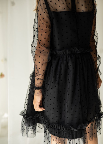 Чёрное красивое нарядное праздничное фатиновое платье для девочки черное. LeMien (322859487)