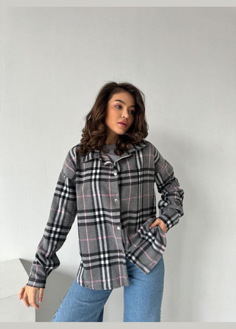 Серая кэжуал рубашка в клетку Elanzh с длинным рукавом