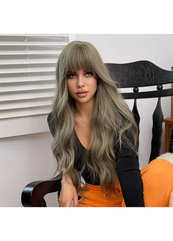 Женский парик для косплей вьющиеся волосы 66 см с прямой челкой с мелированием Пепельный Блонд из канекалона No Brand (361669447)