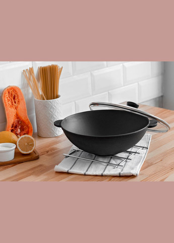 Чавунна сковорода WOK 3,7 л з чавунною кришкою Brizoll (322732499)