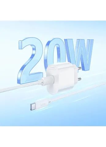 Адаптер мережевий Type-C to Type-C |1Type-C, 3A/20W, PD/QC| White Hoco (407903868)