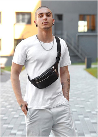 Сумка мужская через плечо бананка кожаная Tirso BTS Черный Sambag (302008375)