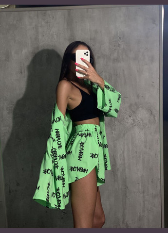 Женский костюм (кимоно+шорты) салатового цвета 27222 Fashion (296932373)