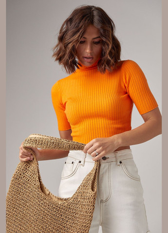 Помаранчевий демісезонний жіноча укорочена водолазка з коротким рукавом Lurex