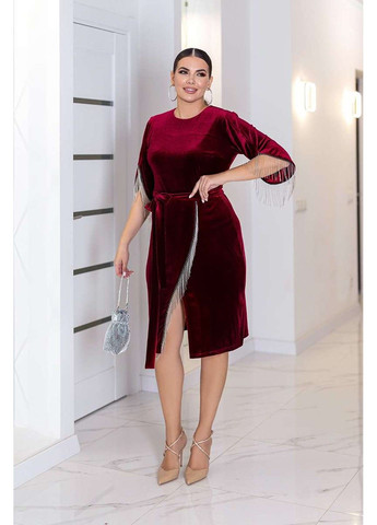 Бордова коктейльна сукня оксамит бахрома 21131 бордова Tanita-Romario