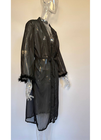 Пеньюар шифоновий довгий халат з пір'ям Valerie чорний No Brand Валері (315041039)