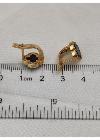 Срібні сережки 925 проби в позолоті в стилі Van Cleef (Ван Кліф) конюшина з чорним Оніксом та камінцями No Brand (372658809)