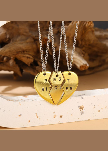 Кулон потрійний для трьох найкращих подруг Best Bitches в золотому кольорі в наборі 3 ланцюжки та 3 кулони No Brand (323161664)