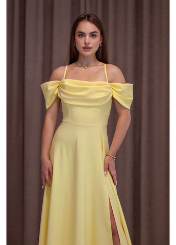 Желтое вечернее платье а-силуэт First Woman однотонное