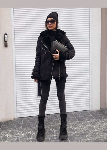 Дубленка авиатор черная эко-замш 70 см AL (292305106)