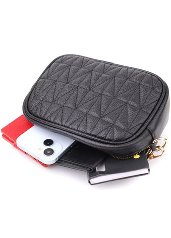 Компактна стьобана сумка для жінок з натуральної шкіри 22894 Чорний Vintage (356670891)