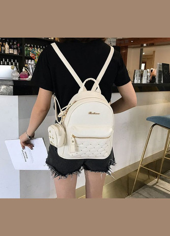 Жіночий рюкзак з брелоком і ключниця гаманець набір 2 в 1 Молочний No Brand (301083334)