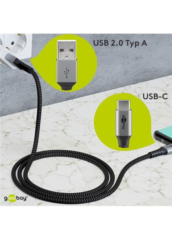Кабель устройств USB Type C 2.0A M/M (папа/папа) 0.5m (USB2.0) 60W Textile Metal Cu Goobay (369645652)