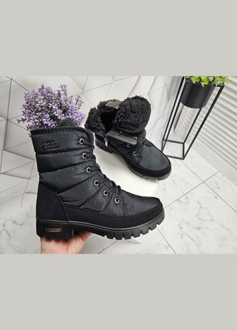 Чоботи зимові дутики на хутрі на шнурівці чорні (24 см) sp-2944 No Brand (289728593)