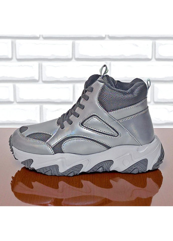 Серебристые спортивные, повседневные осенние демисезонные ортопедические утепленные ботинки хайтопы на флисе для девочки вистеп Weestep