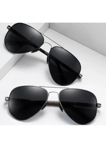 Солнцезащитные очки мужские авиаторы поляризационные UV400 алюминиевая оправа черные линзы серые с чехлом Barcur No Brand (364859660)