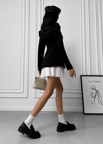 Черно-белое кэжуал мини платье с двойной плиссированной юбкой плиссированное Tik-Tak колор блок