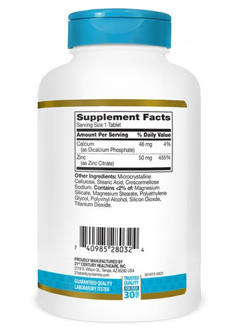 Zinc Citrate 50 mg 360 Tabs 21st Century (321964477)