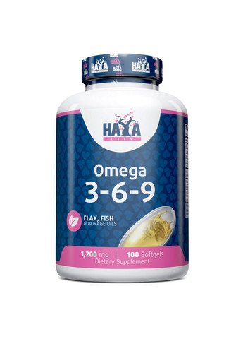 Жирные кислоты Omega 3-6-9, 100 капсул Haya Labs (293419349)