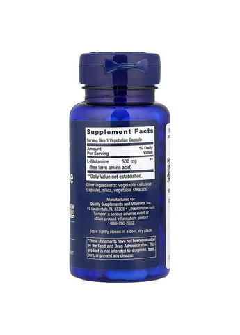 L-глютамін L-Glutamine 100 капсул Life Extension (361114225)