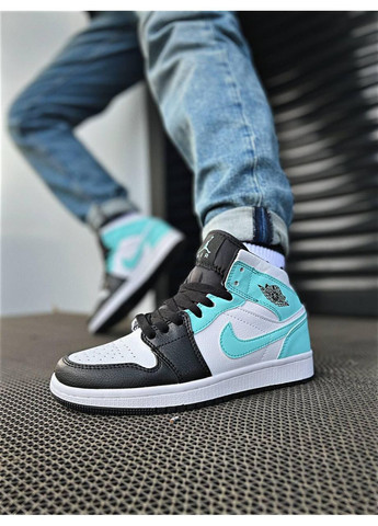 Серые демисезонные кроссовки мужские nike air jordan 1 retro mid island green найк аир джордан No Brand