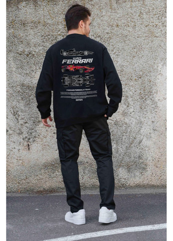 Чорний чоловічий утеплений оверсайз світшот на флісі з принтом ferrari Without однотонний без декору (361057471)