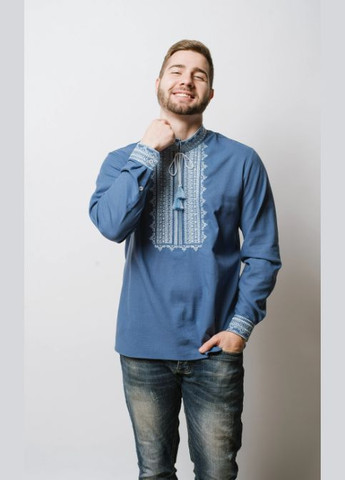 Синяя мужская вышиванка цветок синяя Galychanka (325989317)