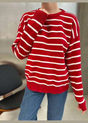 Красный демисезонный женский свитер в полоску пуловер FINO Mode