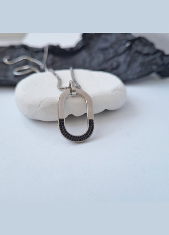 Срібна підвіска кулон Овал із Чорними каменями срібло 925 проби Родоване 1025 1.89г No Brand (306741326)