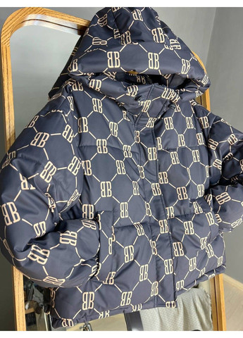 Графитовая демисезонная куртка женская оверсайз демисезонная 192 с капюшоном узор буквы bb графит HAIZIYUAN