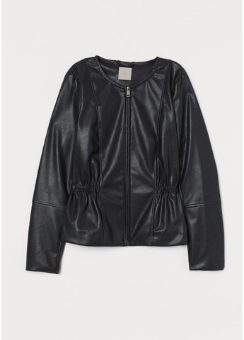 Черная демисезонная женская приталенная куртка из эко-кожи н&м (56613) хs черная H&M
