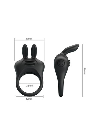Вібро-ерекційне кільце з вушками Pretty Love чорне, 7.4 х 4.2 см No Brand (303890093)
